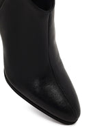 Women's Black Back Zipper High Thin Heel Leather Boot | Derimod