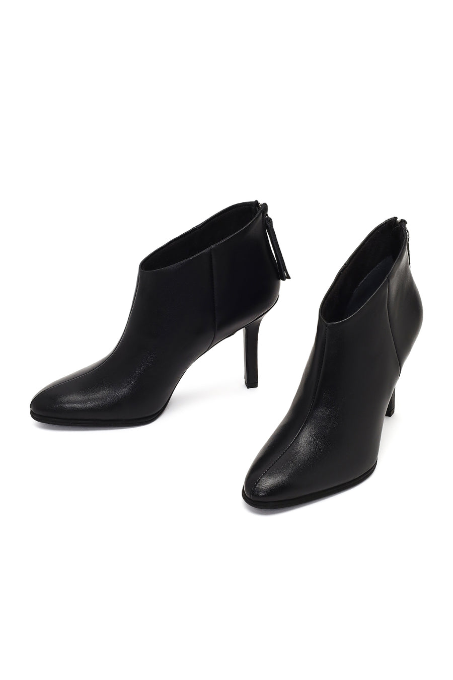 Women's Black Back Zipper High Thin Heel Leather Boot