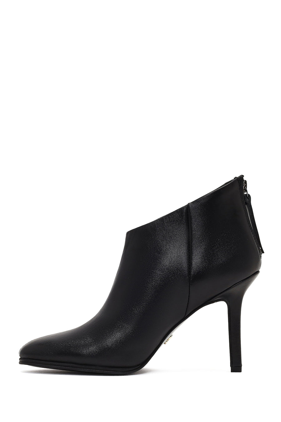 Women's Black Back Zipper High Thin Heel Leather Boot