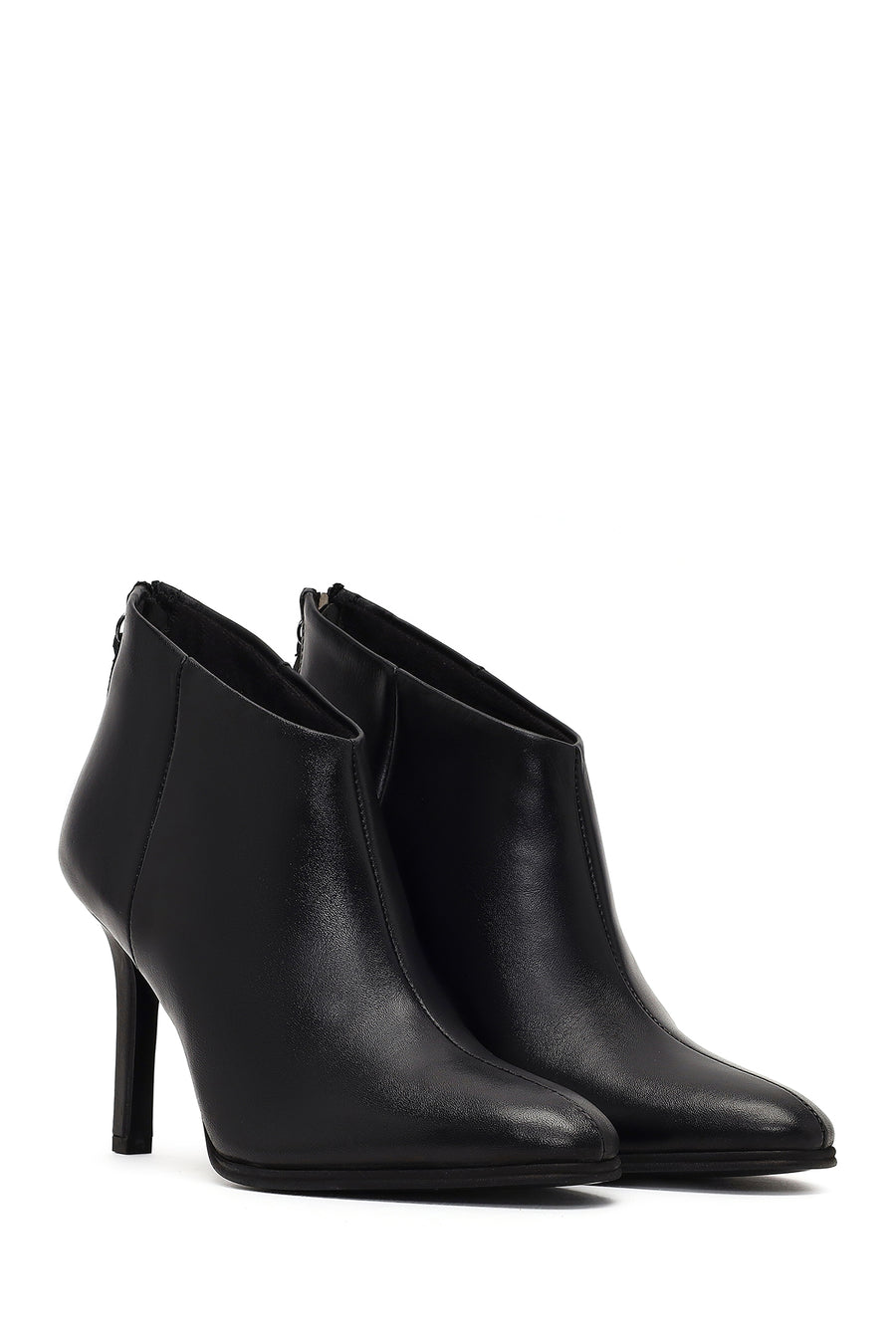 Women's Black Back Zipper High Thin Heel Leather Boot
