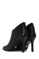 Women's Black Back Zipper High Thin Heel Leather Boot | Derimod