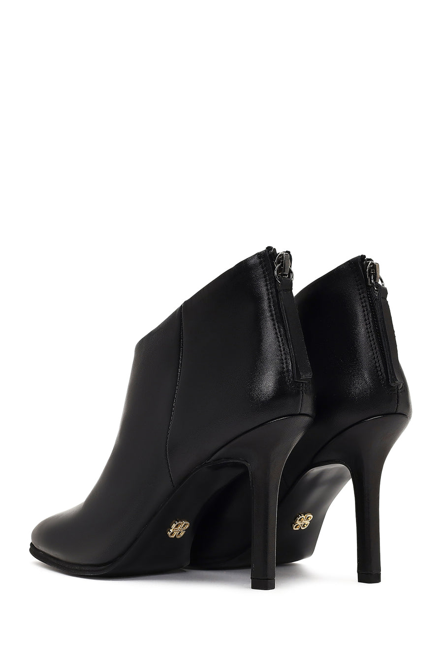 Women's Black Back Zipper High Thin Heel Leather Boot