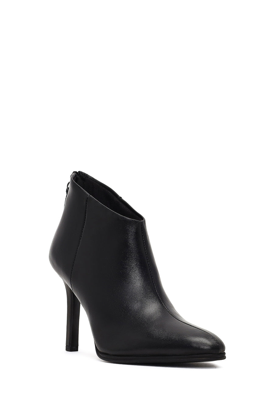 Women's Black Back Zipper High Thin Heel Leather Boot
