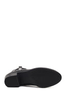 Women's Black Zippered Thick Heeled Leather Boot | Derimod