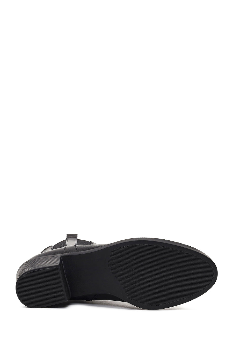 Women's Black Zippered Thick Heeled Leather Boot