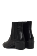 Women's Black Zippered Thick Heeled Leather Boot | Derimod