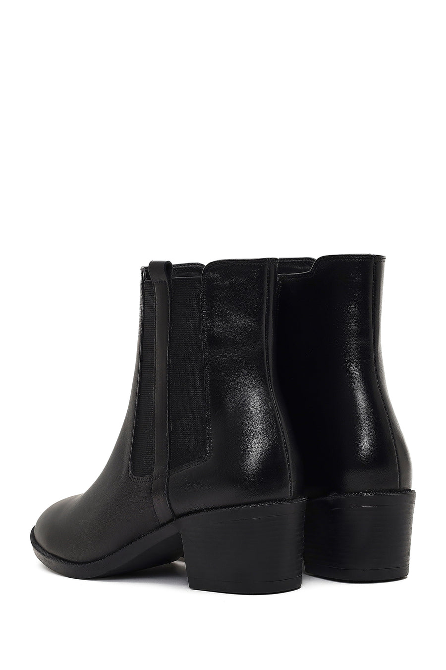 Women's Black Zippered Thick Heeled Leather Boot