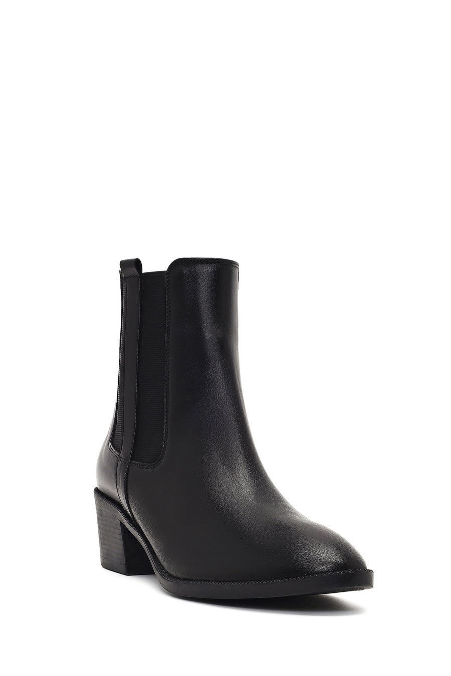 Women's Black Zippered Thick Heeled Leather Boot