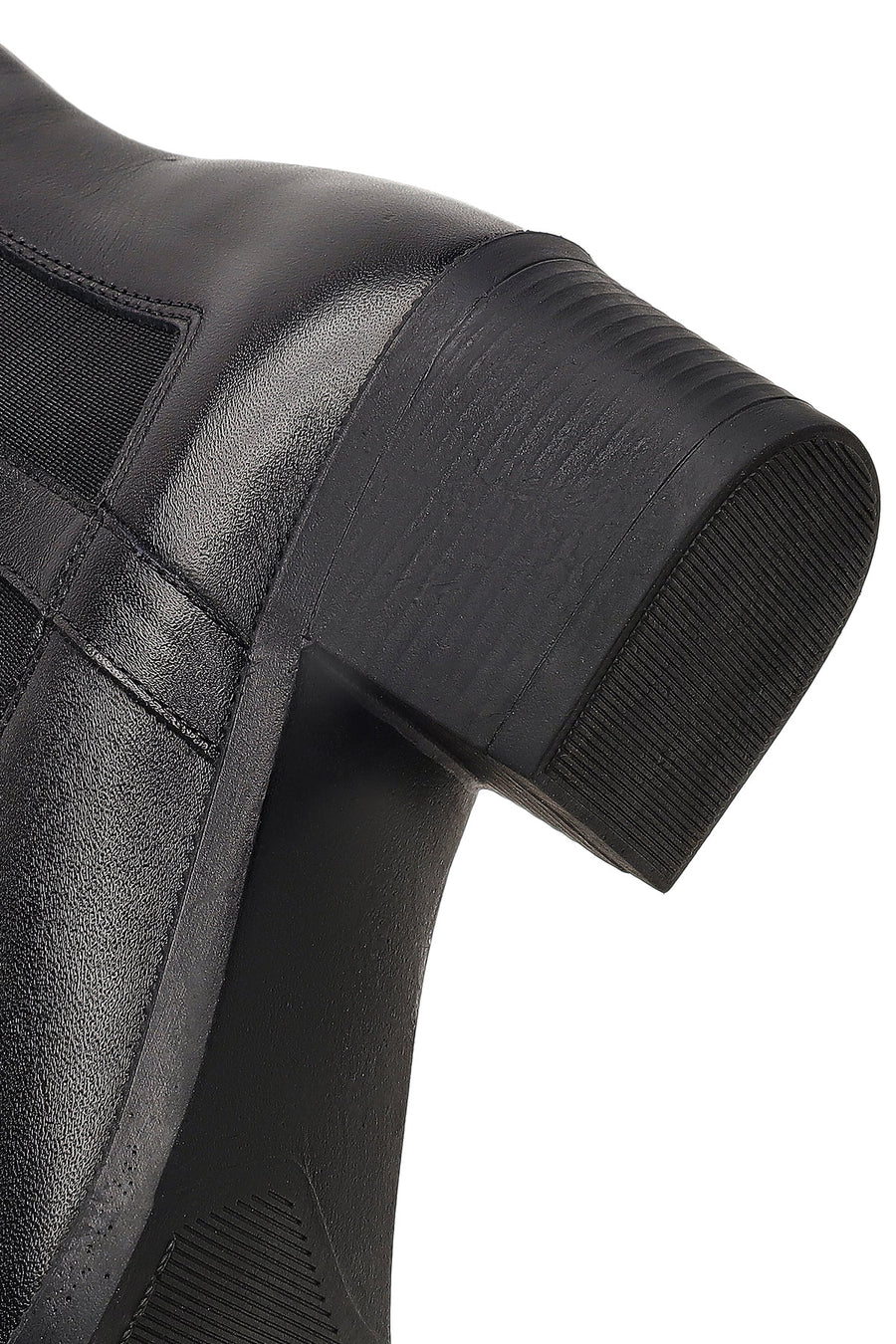 Women's Black Zippered Thick Heeled Leather Boot
