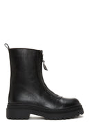 Woman Black Zippered Thick Sole Leather Boat | Derimod