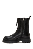 Woman Black Zippered Thick Sole Leather Boat | Derimod
