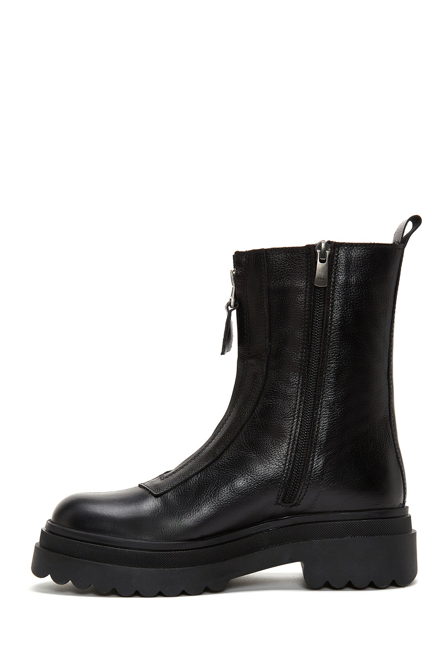 Woman Black Zippered Thick Sole Leather Boat