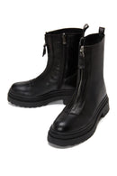Woman Black Zippered Thick Sole Leather Boat | Derimod