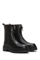 Woman Black Zippered Thick Sole Leather Boat | Derimod