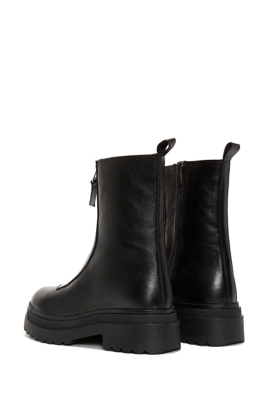 Woman Black Zippered Thick Sole Leather Boat