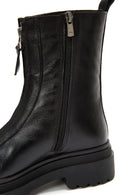 Woman Black Zippered Thick Sole Leather Boat | Derimod