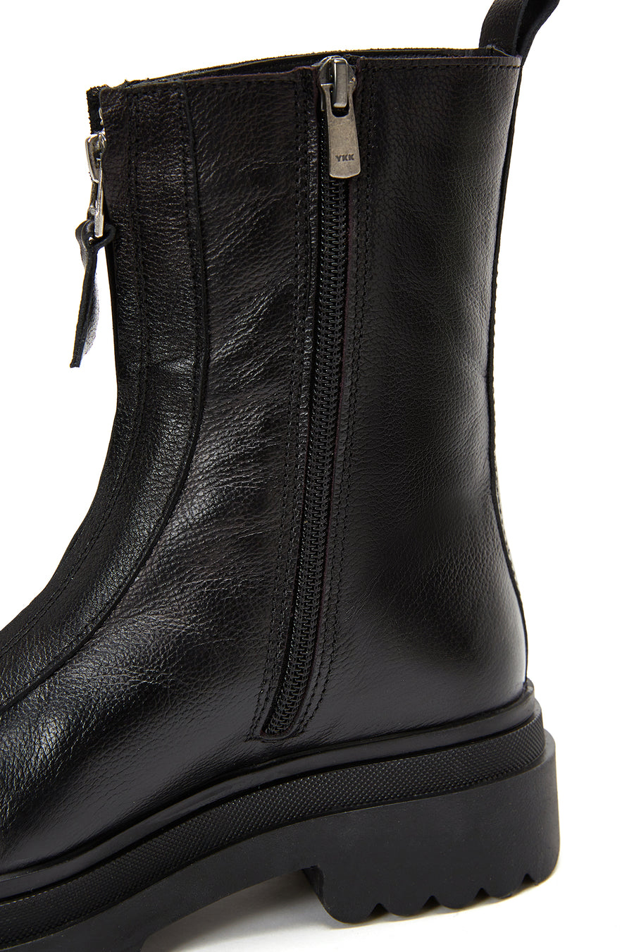 Woman Black Zippered Thick Sole Leather Boat