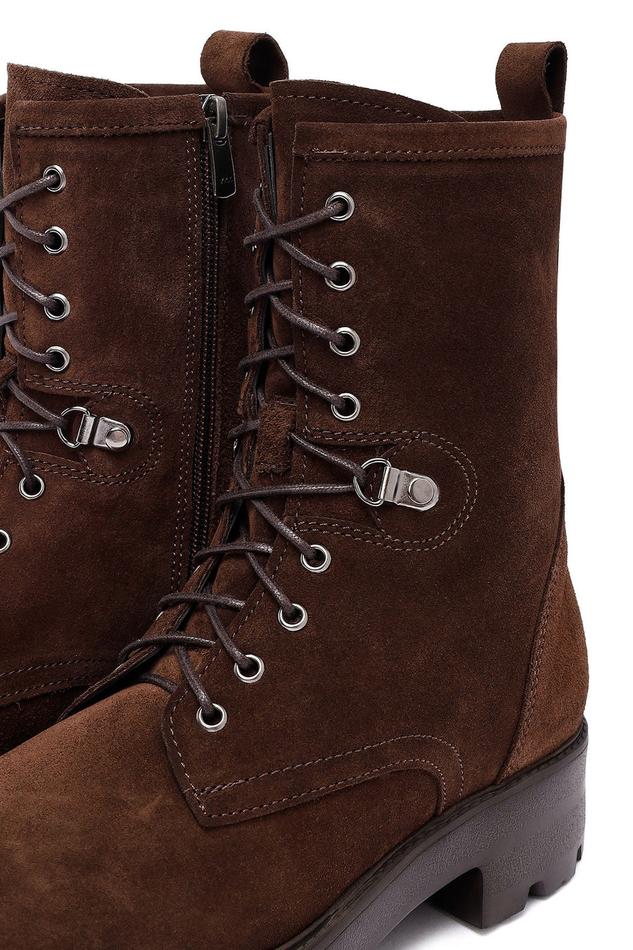 Woman Brown Zippered Suede Leather Postal Boots