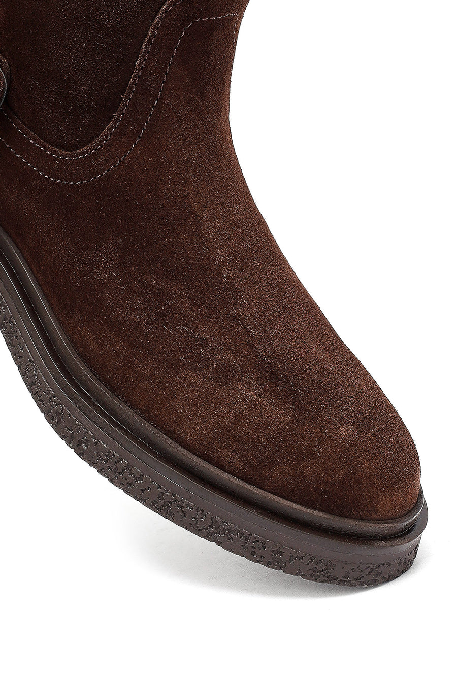 Woman Brown Zippered Suede Leather Boat