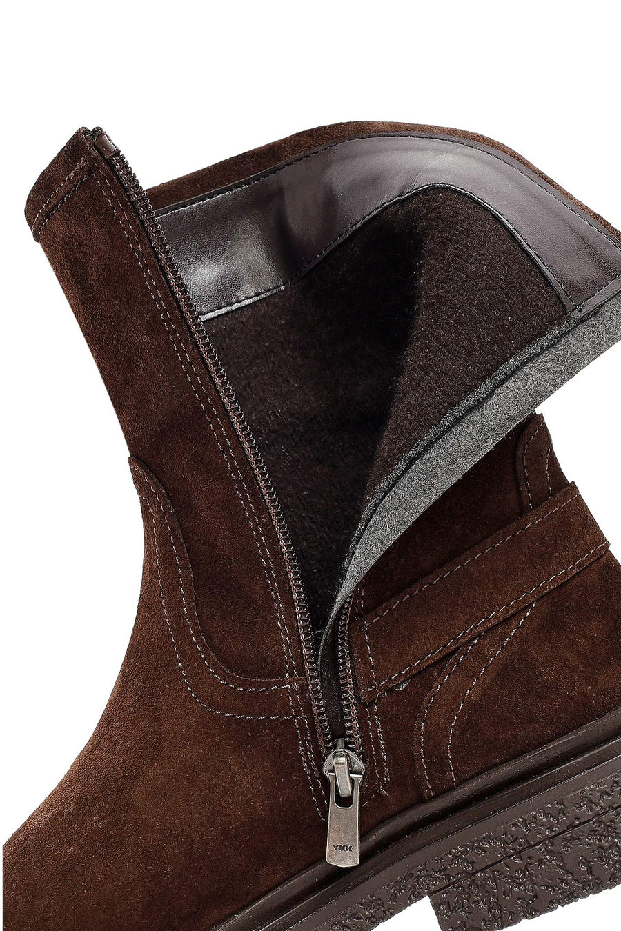 Woman Brown Zippered Suede Leather Boat