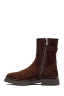 Woman Brown Zippered Suede Leather Boat | Derimod