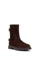 Woman Brown Zippered Suede Leather Boat | Derimod