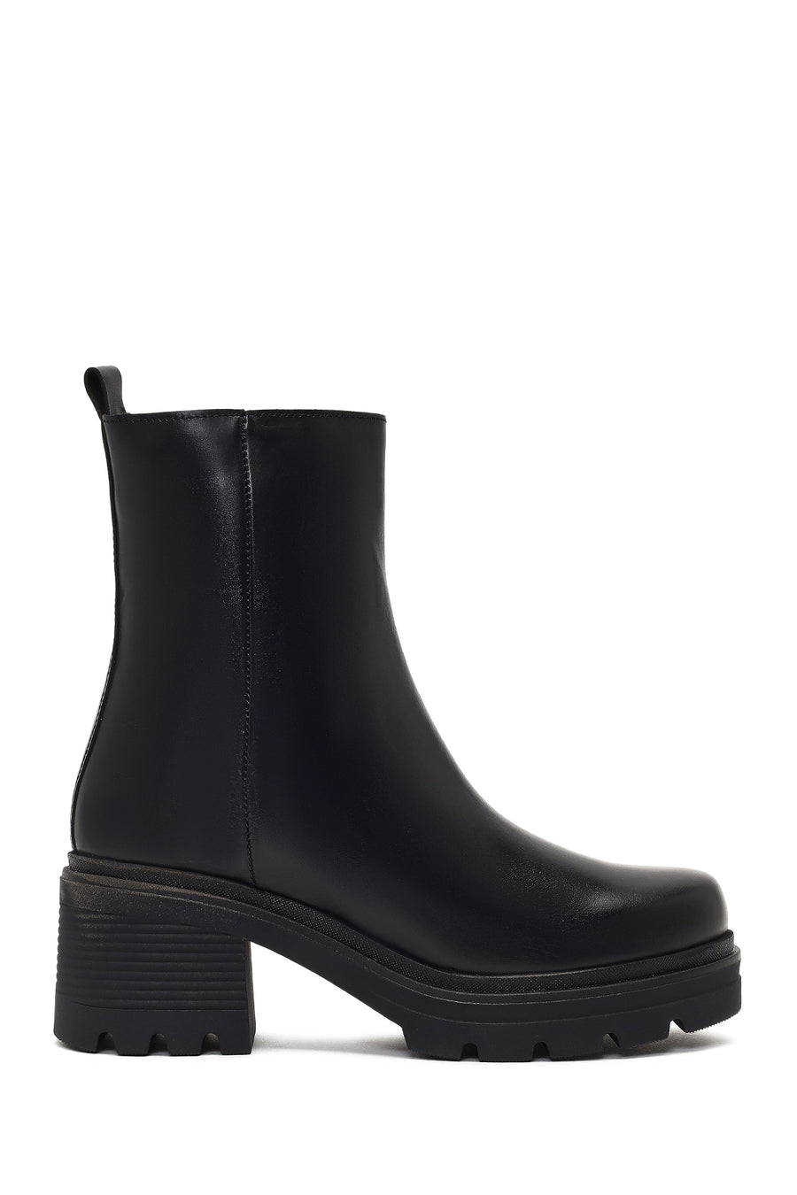 Women's Black Zippered Thick Heeled Leather Boot 25WFD187518 | Derimod