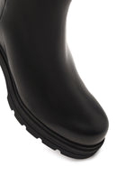 Women's Black Zippered Thick Heeled Leather Boot | Derimod