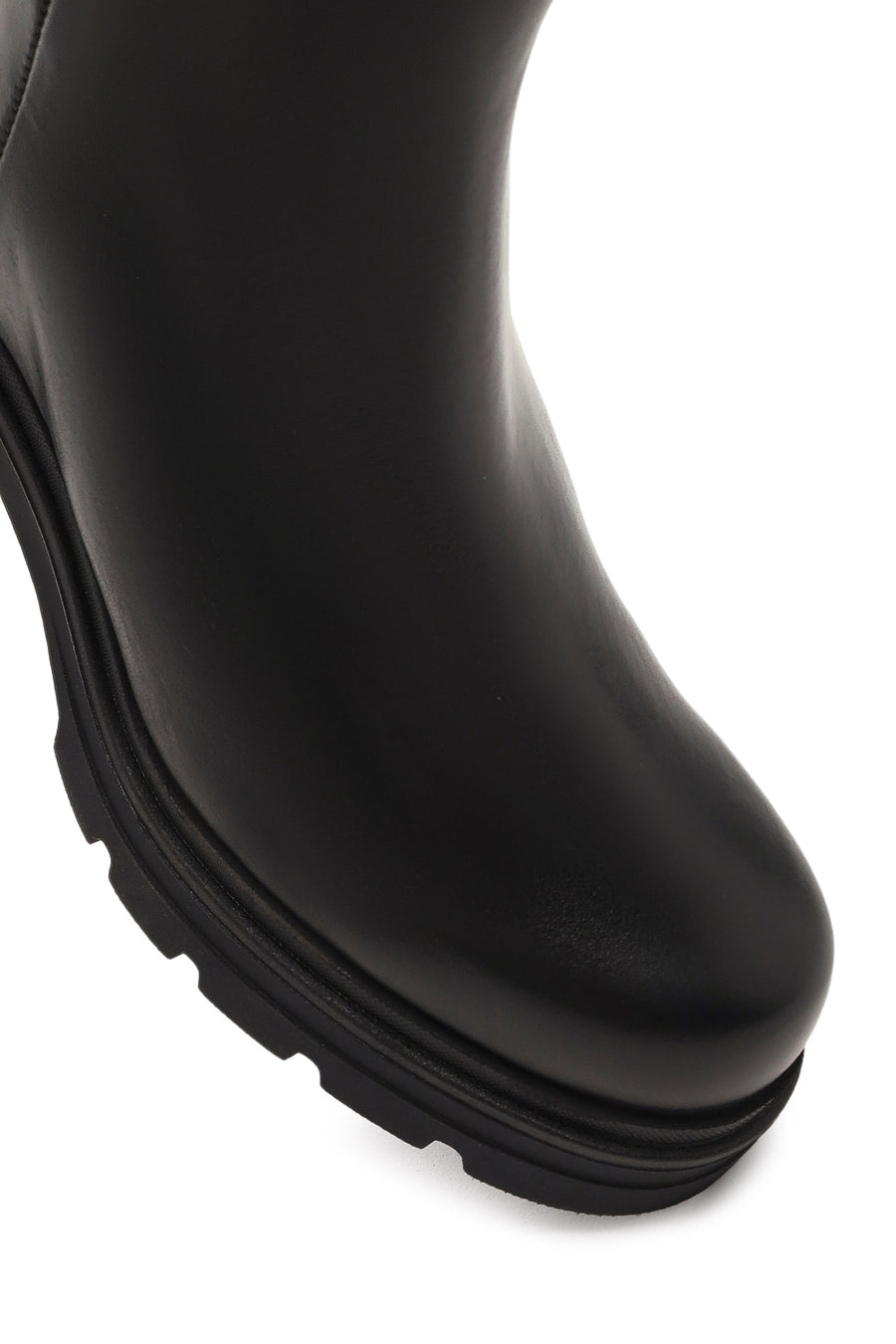 Women's Black Zippered Thick Heeled Leather Boot