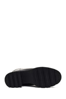 Women's Black Zippered Thick Heeled Leather Boot | Derimod