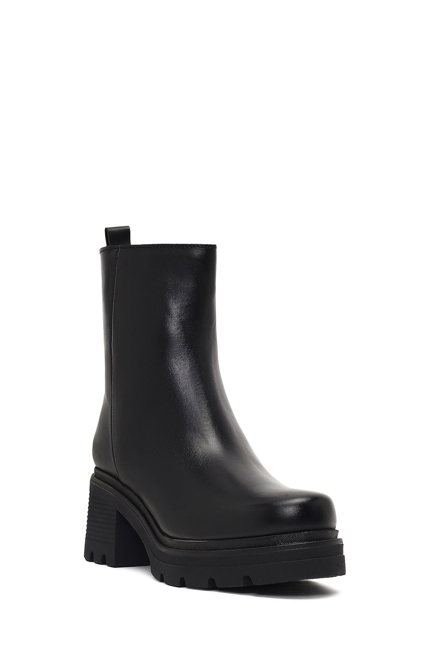Women's Black Zippered Thick Heeled Leather Boot