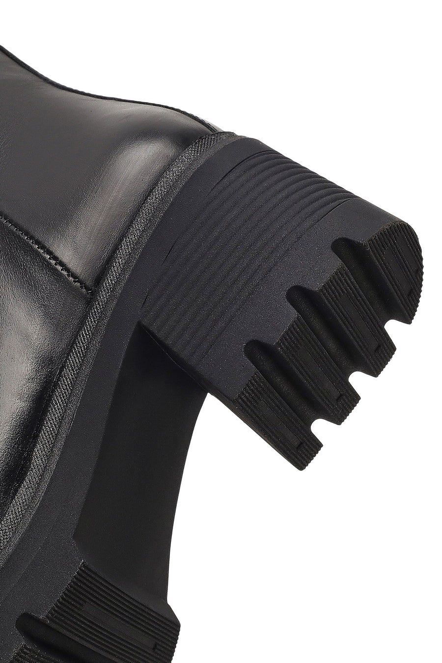 Women's Black Zippered Thick Heeled Leather Boot