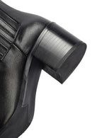 Women's Black Thick Heeled Leather Chelsea Boot | Derimod