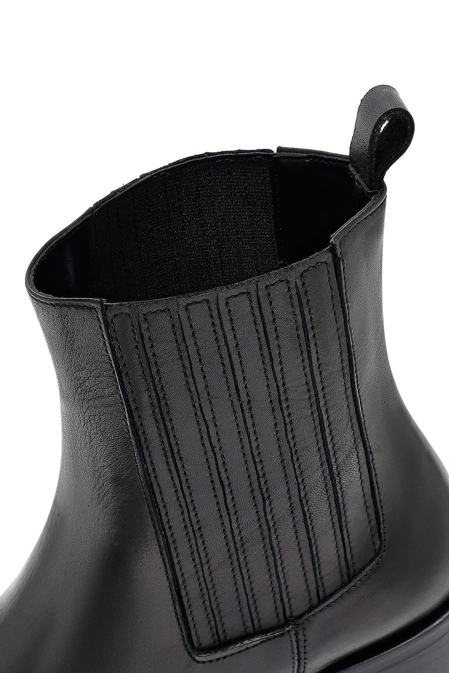 Women's Black Thick Heeled Leather Chelsea Boot