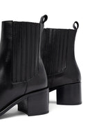 Women's Black Thick Heeled Leather Chelsea Boot | Derimod
