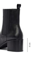 Women's Black Thick Heeled Leather Chelsea Boot | Derimod