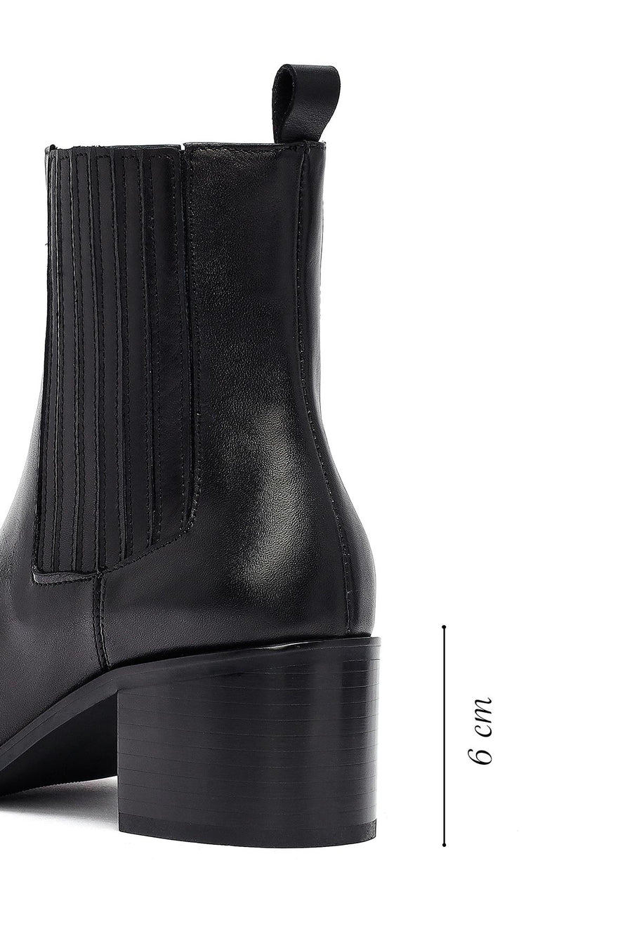 Women's Black Thick Heeled Leather Chelsea Boot