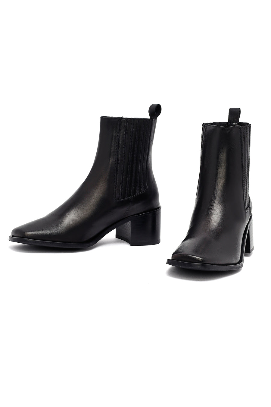 Women's Black Thick Heeled Leather Chelsea Boot