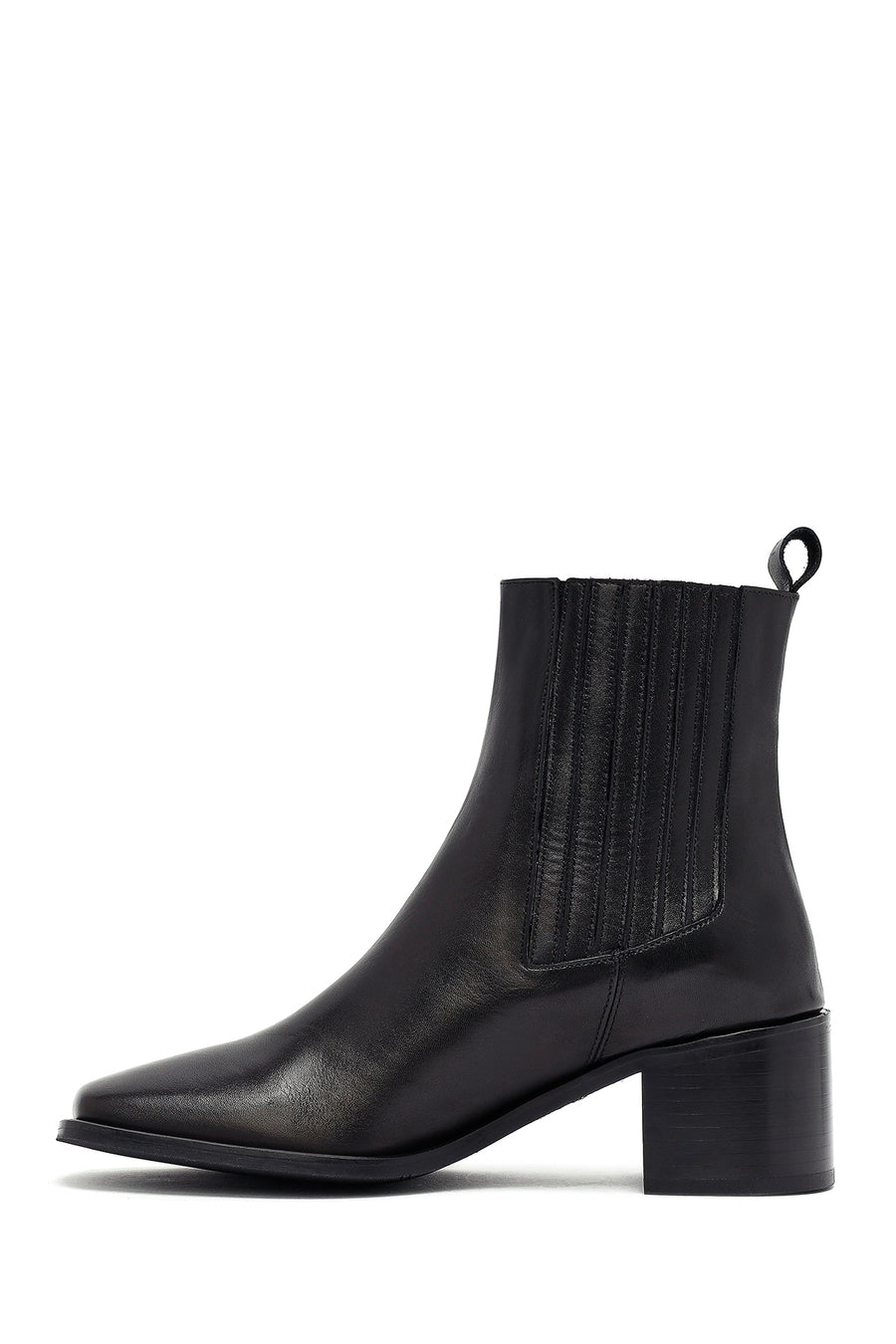 Women's Black Thick Heeled Leather Chelsea Boot