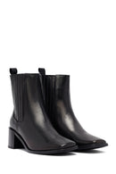 Women's Black Thick Heeled Leather Chelsea Boot | Derimod