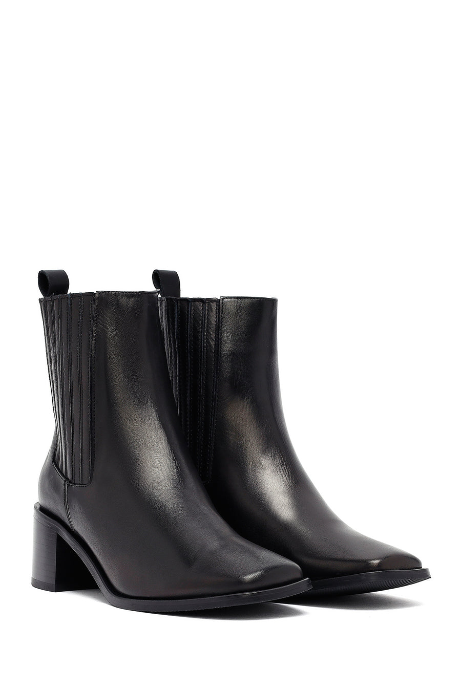 Women's Black Thick Heeled Leather Chelsea Boot