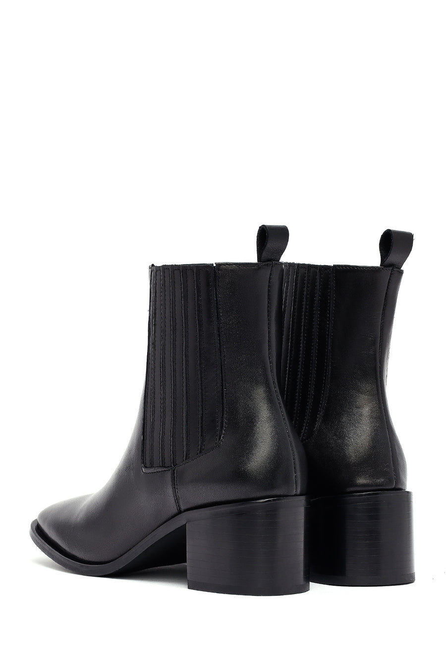 Women's Black Thick Heeled Leather Chelsea Boot