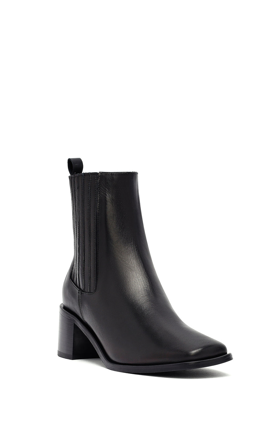 Women's Black Thick Heeled Leather Chelsea Boot