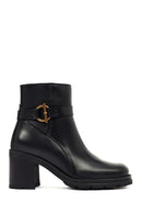 Women's Black Zippered Thick Heeled Leather Boot | Derimod