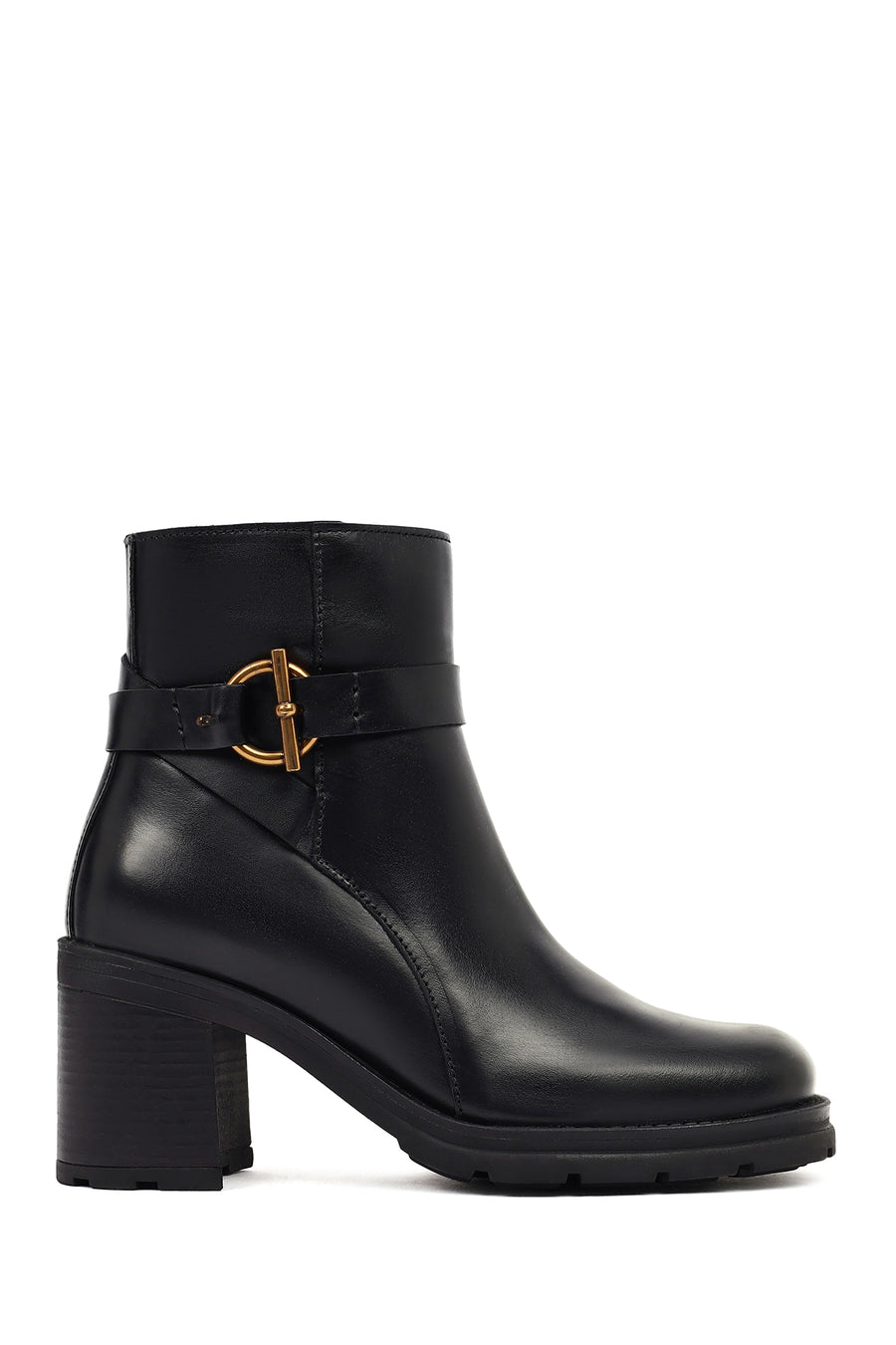Women's Black Zippered Thick Heeled Leather Boot 25WFD188518 | Derimod
