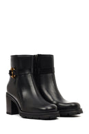 Women's Black Zippered Thick Heeled Leather Boot | Derimod