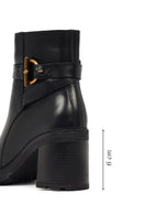 Women's Black Zippered Thick Heeled Leather Boot | Derimod