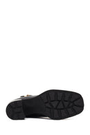 Women's Black Zippered Thick Heeled Leather Boot | Derimod