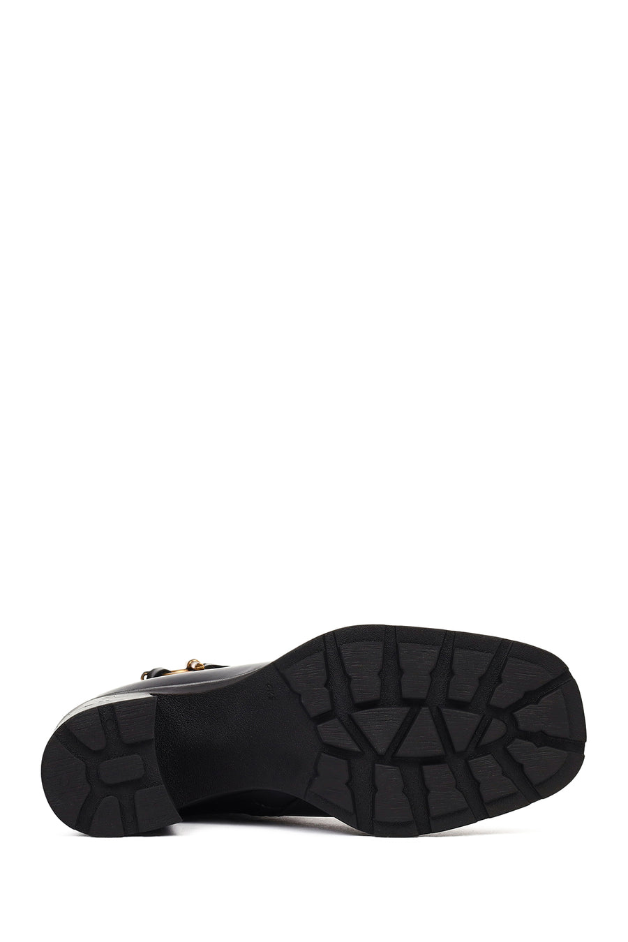 Women's Black Zippered Thick Heeled Leather Boot