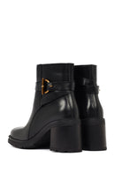 Women's Black Zippered Thick Heeled Leather Boot | Derimod